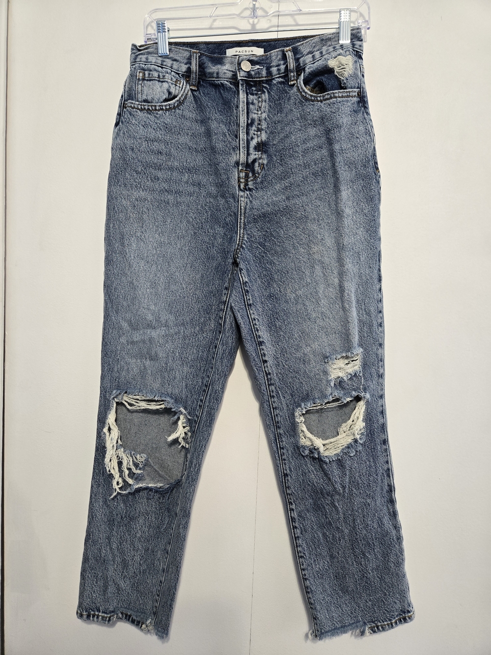 PacSun‎ High Rise Distressed Mom Jeans Button Fly Raw Hem Size 28